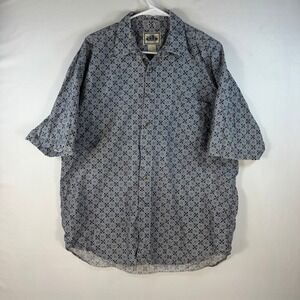 NAK Naturally Durable Mens Large Blue Geometric Tile Print Cotton SS Button Down